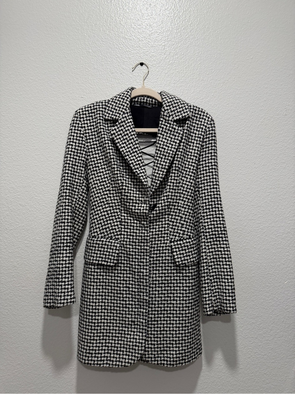 Zara Black & White Houndstooth Long Blazer Dress